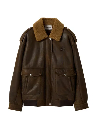 Miu Miu Women's Shearling Blouson Jacket In Brown
