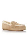Miu Miu Shearling-lined Suede Driving Shoes In Ecru
