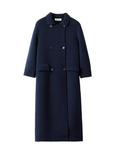 Miu Miu Women's Shetland Wool Cardigan Coat In Navy