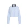 Miu Miu Women Striped Cotton Shirt With Contrast Collar In Blue