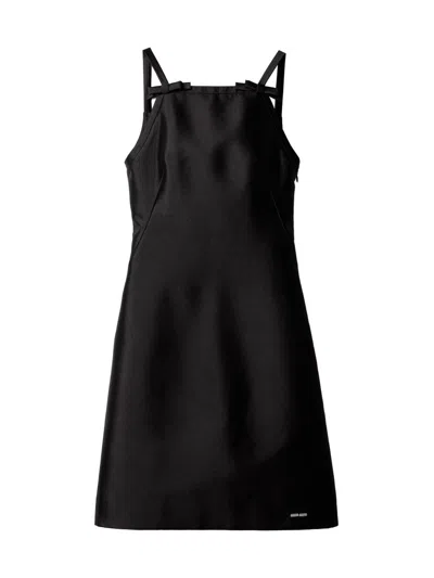 Miu Miu Bow Sleeveless Silk-wool A-line Dress In Black