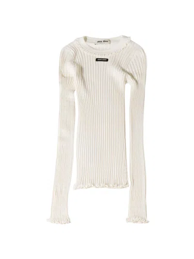 Miu Miu Women's Silk Crew-neck Sweater In White