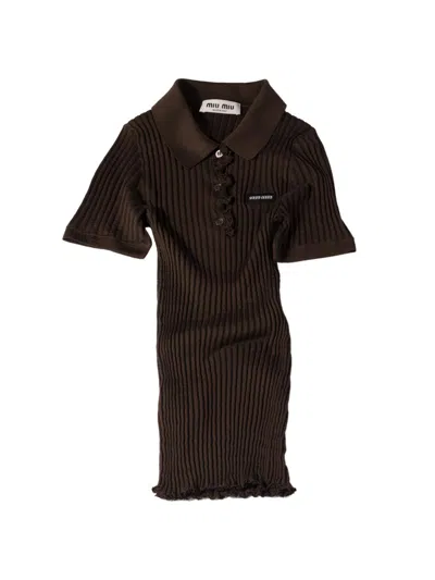 Miu Miu Women's Silk Knit Polo Shirt In Brown