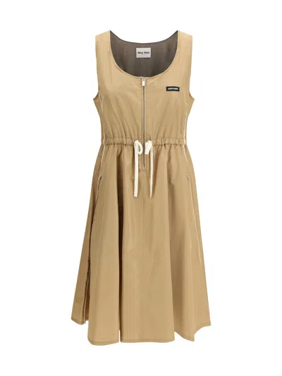 Miu Miu Women Silk Tec Dress In Brown