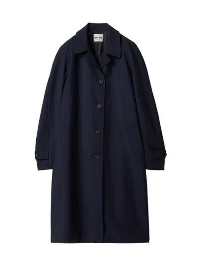 Miu Miu Women's Single Breasted Kid Mohair Coat In Blue