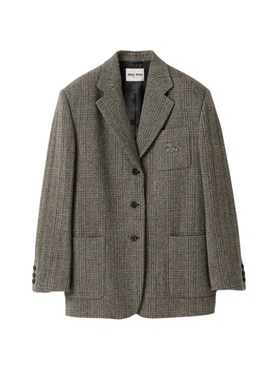 Miu Miu Women's Single-breasted Chevron Jacket In Gray