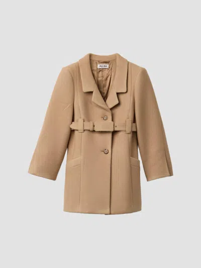 Miu Miu Women's Single-breasted Double Wool Coat In Brown
