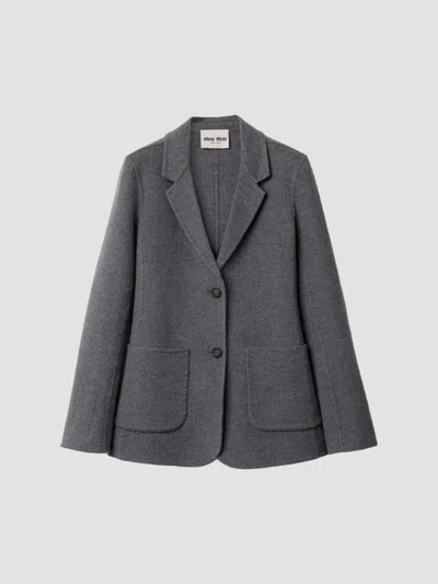 MIU MIU WOMEN'S SINGLE-BREASTED DOUBLE WOOL JACKET