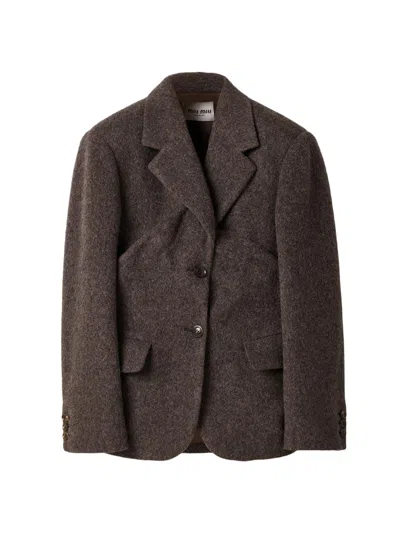 Miu Miu Women's Single-breasted Light Shetland Wool Jacket In Brown