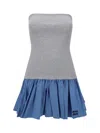 Miu Miu Poplin And Jersey Miniskirt In Gray