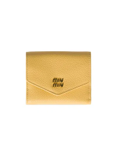 Miu Miu Women's Small Leather Wallet In Yellow