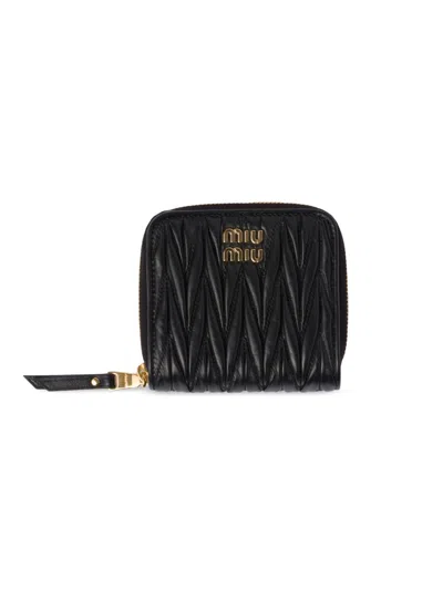 Miu Miu Women's Small Matelassé Nappa Leather Wallet In Black