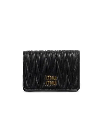 Miu Miu Women's Small Matelassé Nappa Leather Wallet In Black