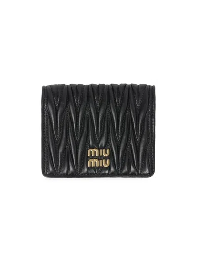 Miu Miu Women's Small Matelassé Nappa Leather Wallet In Black