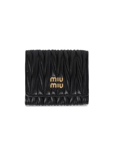 Miu Miu Women's Small Matelasse Nappa Leather Wallet In Black