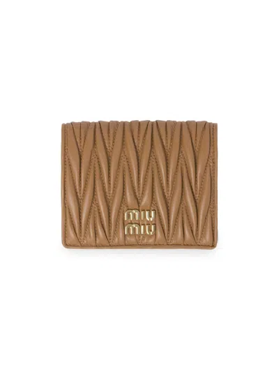 Miu Miu Women's Small Matelassé Nappa Leather Wallet In Brown
