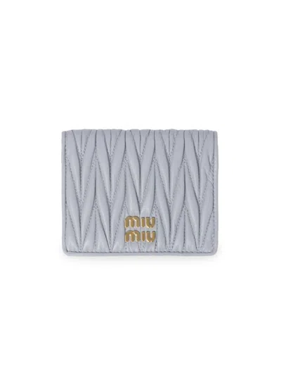 Miu Miu Women's Small Matelassé Nappa Leather Wallet In Gray