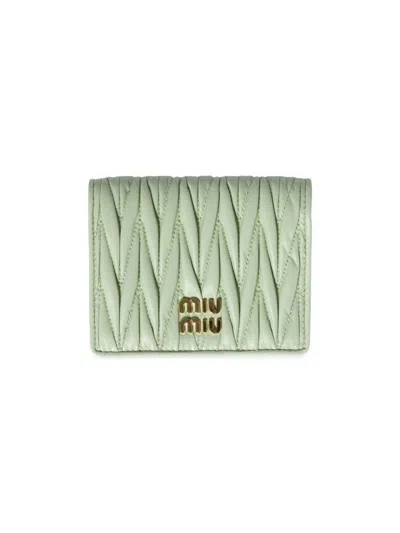 Miu Miu Women's Small Matelassé Nappa Leather Wallet In Green