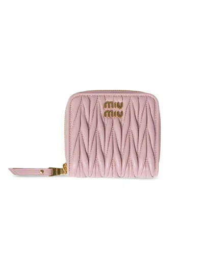 Miu Miu Women's Small Matelassé Nappa Leather Wallet In Pink