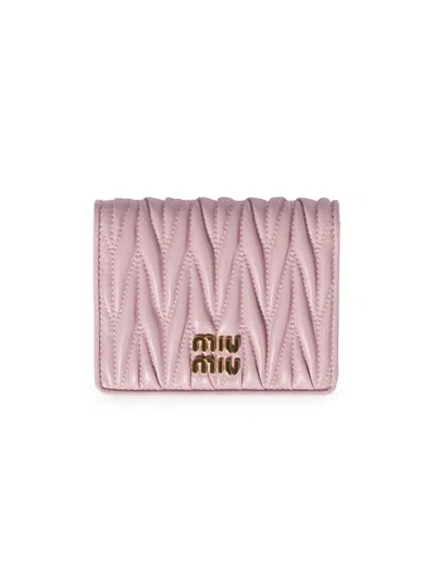 Miu Miu Women's Small Matelassé Nappa Leather Wallet In Pink