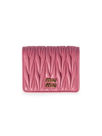 Miu Miu Women's Small Matelassé Nappa Leather Wallet In Pink