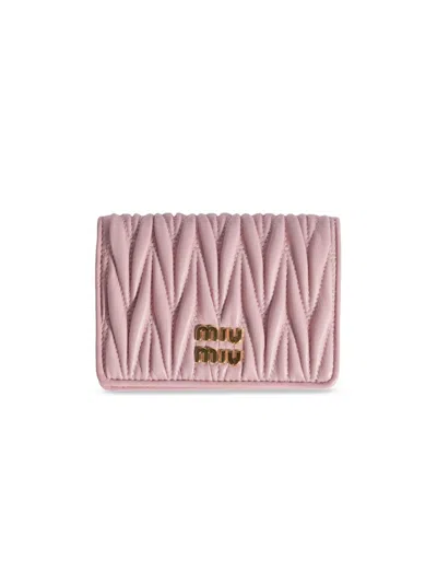 Miu Miu Women's Small Matelassé Nappa Leather Wallet In Pink