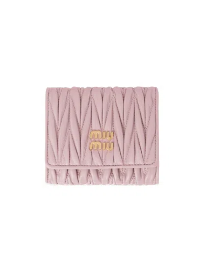 Miu Miu Women's Small Matelasse Nappa Leather Wallet In Pink