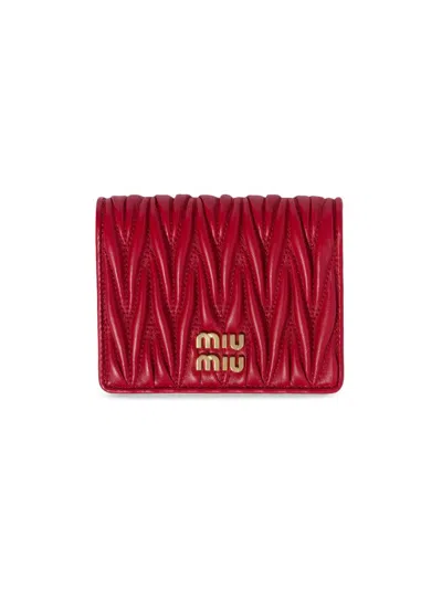 Miu Miu Women's Small Matelassé Nappa Leather Wallet In Red