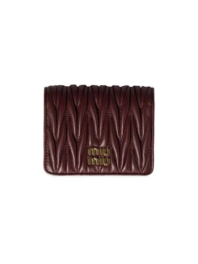 Miu Miu Women's Small Matelassé Nappa Leather Wallet In Red