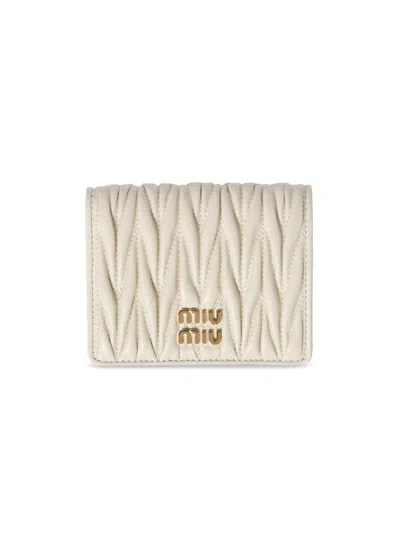 Miu Miu Women's Small Matelassé Nappa Leather Wallet In White