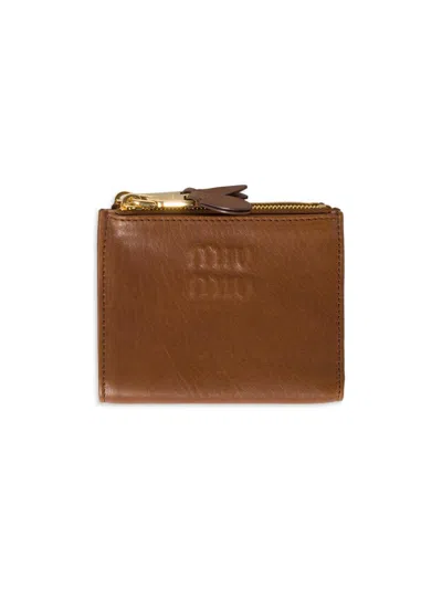 Miu Miu Women's Small Nappa Leather Wallet In Brown