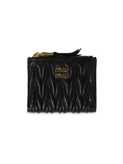 Miu Miu Women's Small Wallet In Matelassé Nappa Leather In Black