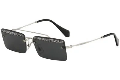 Pre-owned Miu Miu Women's Smu59t Smu/59t Kjl/1a1 Silver Fashion Rectangle Sunglasses 58mm In Gray
