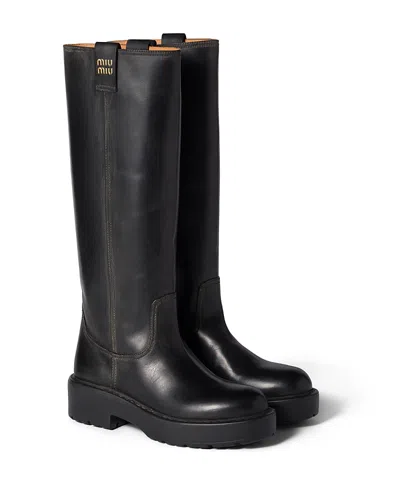 Miu Miu Women's Stivali Leather Boots In Black