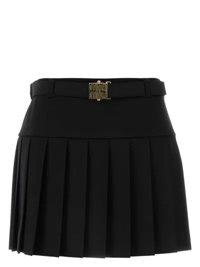 MIU MIU WOMEN'S STRETCH WOOL MINI SKIRT