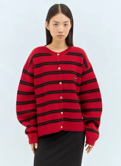 Miu Miu Striped Wool Cardigan In Red | ModeSens