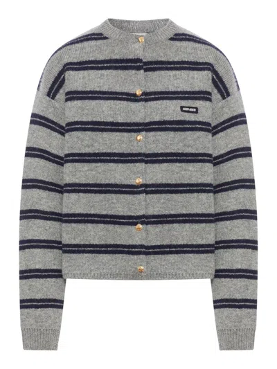 Miu Miu Women Wool And Cashmere Cardigan In Gray
