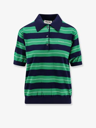 MIU MIU MIU MIU WOMEN STRIPED COTTON POLO SHIRT