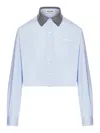 Miu Miu Women Striped Cotton Shirt With Contrast Collar In Blue