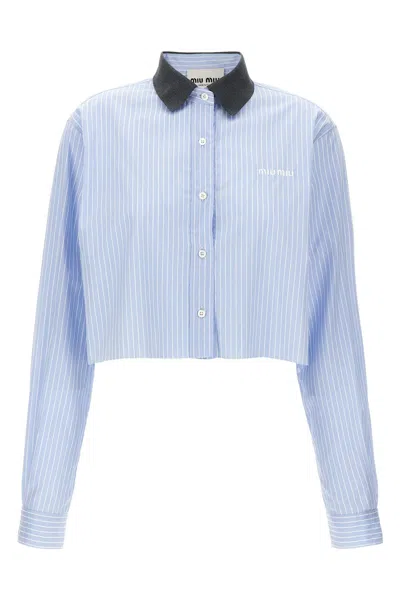 MIU MIU MIU MIU WOMEN STRIPED CROPPED SHIRT