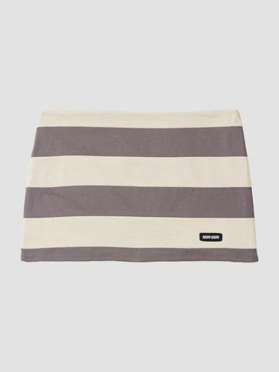 Miu Miu Cotton Mini Skirt Horizontal Stripe Pattern In Multi
