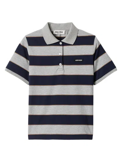 Miu Miu Women's Striped Jersey Polo Shirt In Blue