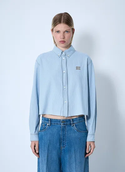 Miu Miu Women Striped Logo Motif Shirt In Blue