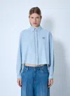 Miu Miu Striped Logo Motif Shirt In Blue