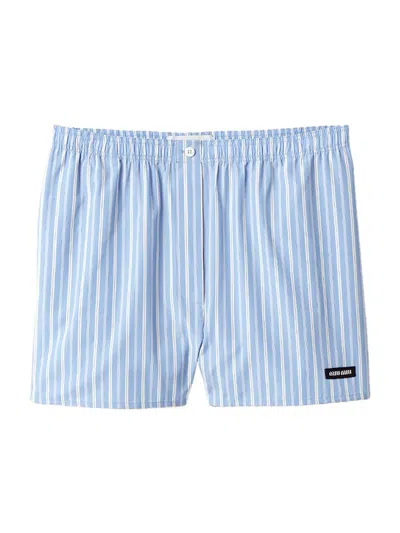 Miu Miu Women's Striped Poplin Boxer Shorts In Blue