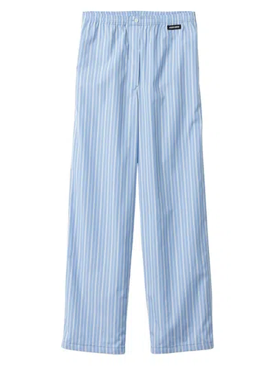 Miu Miu Women's Striped Poplin Pajama Pants In Blue