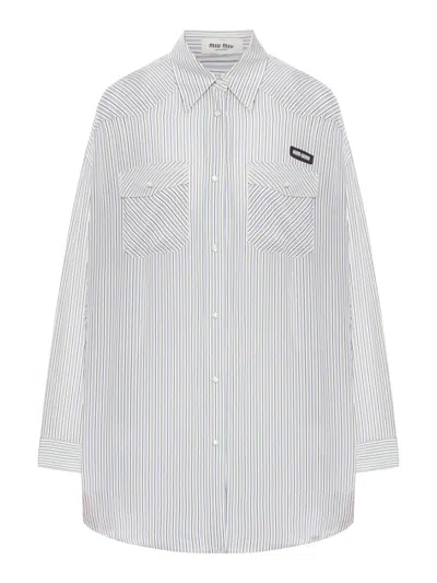 Miu Miu Women Striped Poplin Shirt In White