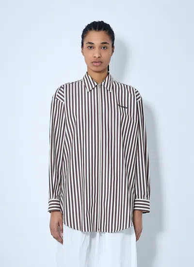 Miu Miu Women Striped Shirt In Brown