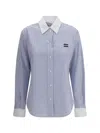 Miu Miu Striped Cotton Shirt In Blue