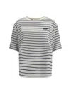 Miu Miu Logo Patch Striped T-shirt In Gray